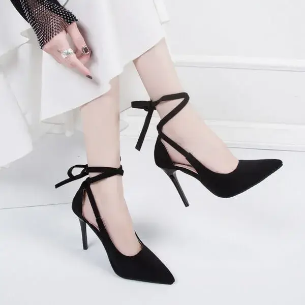 Dodtools Women Fashion Solid Color Plus Size Strap Pointed Toe Suede High Heel Sandals Pumps