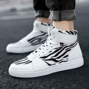 Dodtools Men'S Fashion Zebra Print Breathable Canvas High Top Sneakers