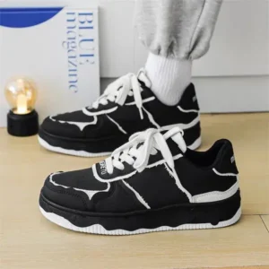 Dodtools Men'S Fashion Black White Breathable Canvas Sneakers